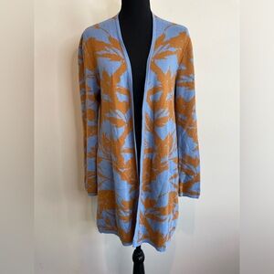 Soft Surroundings Sz S Open Front Cardigan Knit Orange Blue Floral Cotton